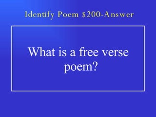 Identify Poem $200-Answer What is a free verse poem? 