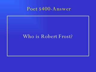 Poet $400-Answer Who is Robert Frost? 