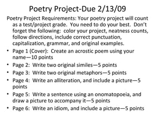 Poetry Project-Due: __________ ,[object Object],[object Object],[object Object],[object Object],[object Object],[object Object],[object Object]