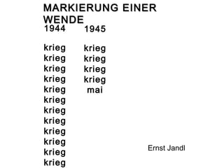 MMAARRKKIIEERRUUNNGG EEIINNEERR 
WWEENNDDEE 
1944 
krieg 
krieg 
krieg 
krieg 
krieg 
krieg 
krieg 
krieg 
krieg 
krieg 
krieg 
krieg 
1945 
krieg 
krieg 
krieg 
krieg 
mai 
Ernst Jandl 
 