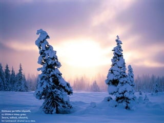 Lumina sau umbra a prins să se cearnă ? Prin crînguri cocoşii sau vîntul dă glas ? Nu ştiu: pretutindeni pe cîmpuri e iarnă sau stoluri de lebede mute, în popas ? Tu, albă minune, tu, limpede seară ! Gerul îmi schimbă sîngele-n foc şi şuvoi. Îmi vine să strîng lîngă piept arborii goi. O, codrul, ce-n pîclă cinchit picoteşte  ! O, ninsele lanuri, subt teafăr îndemn ! Îmi vine în braţe s-apuc voiniceşte frumoasele sălcii cu şolduri de lemn. S. Esenin Rătăcesc pe întîia zăpadă, cu chiote-n inima grea. Seara, adîncă, albastră, îmi luminează drumul cu-o stea. 