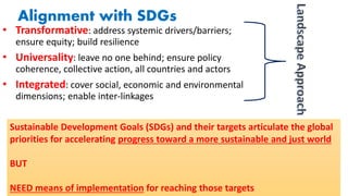 Alignment with SDGs
• Transformative: address systemic drivers/barriers;
ensure equity; build resilience
• Universality: l...