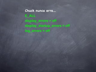 Chuck nunca erra...
E_ALL
display_errors = off
display_startup_errors = off
log_errors = off
 