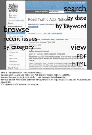 OpenTech 2008: Power of Information - Rewiring the London Gazette with