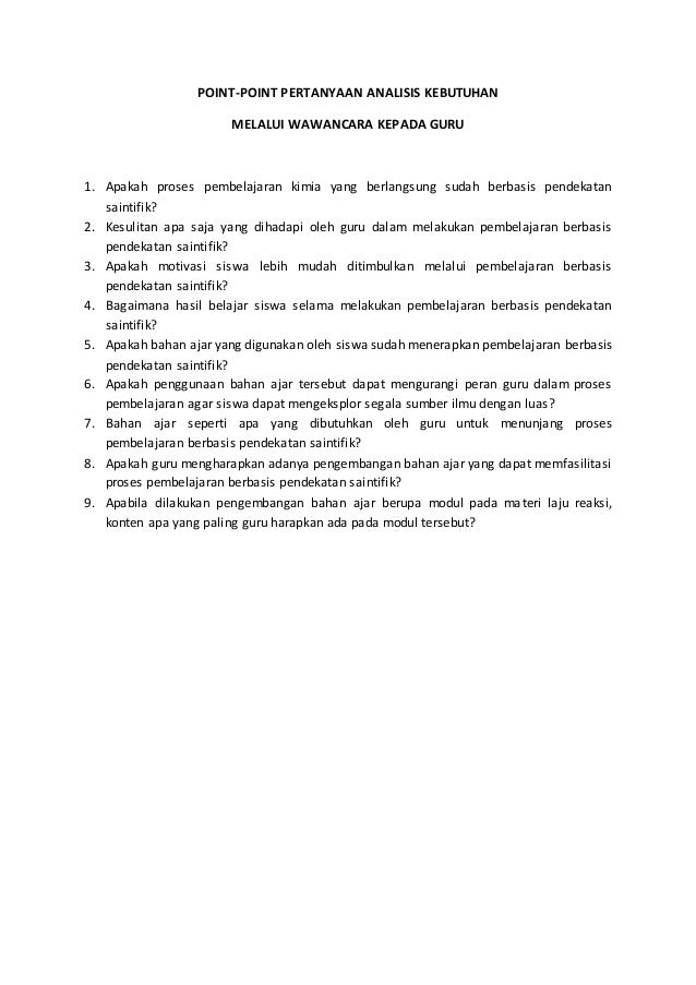 Analisis Kebutuhan Pengembangan Bahan Ajar