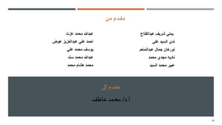 30
‫عبدالفتاح‬ ‫شريف‬ ‫يمني‬
‫علي‬ ‫السيد‬ ‫ندي‬
‫عبدالمنعم‬ ‫جمال‬ ‫نورهان‬
‫محمد‬ ‫مجدي‬ ‫ناديه‬
‫محمد‬ ‫عبير‬
‫السيد‬
‫عزت‬ ‫محمد‬ ‫عبدهللا‬
‫عوض‬ ‫عبدالعزيز‬ ‫علي‬ ‫احمد‬
‫علي‬ ‫محمد‬ ‫يوسف‬
‫سند‬ ‫محمد‬ ‫عبدهللا‬
‫محمد‬ ‫هشام‬ ‫محمد‬
‫من‬ ‫مقدم‬
‫إلى‬ ‫مقدم‬
‫أ‬
.
‫د‬
/
‫عاطف‬‫محمد‬
 