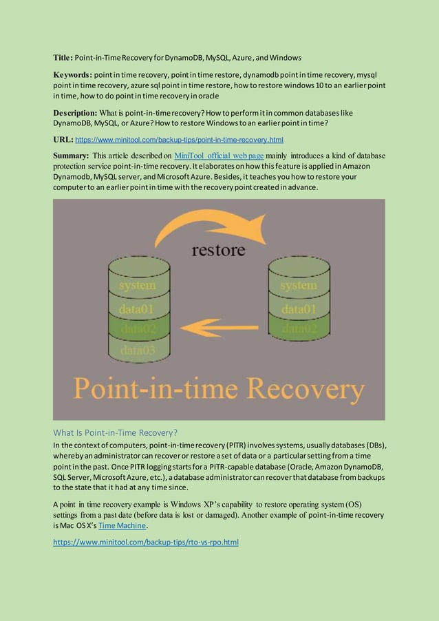 point in time recovery | PDF