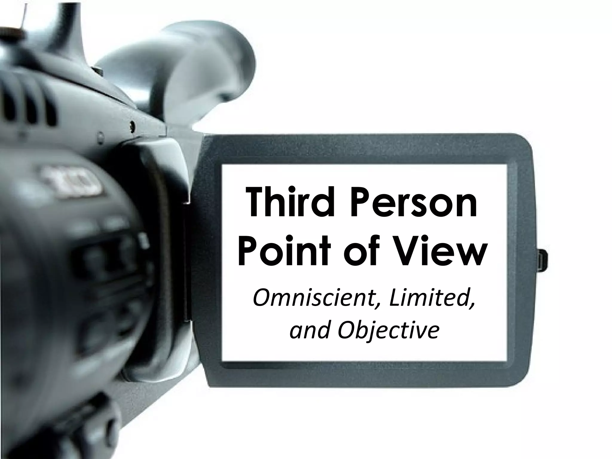 Third Person
Point of View
Omniscient, Limited,
and Objective