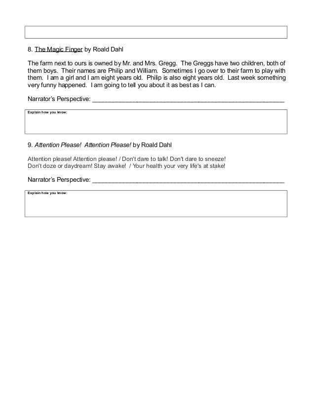 point of view worksheet 5 1 identifying narrative perspective in the works of roald dahl