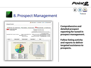 Comprehensive and detailed prospect reporting for tuned-in prospect management. Follow listing activity and reports to deliver targeted assistance to prospects. 8. Prospect Management enhanced 