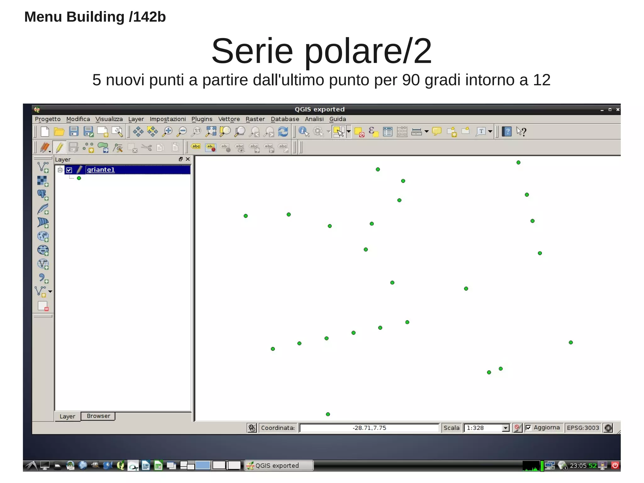 Serie polare/2
5 nuovi punti a partire dall'ultimo punto per 90 gradi intorno a 12
Menu Building /142b
 