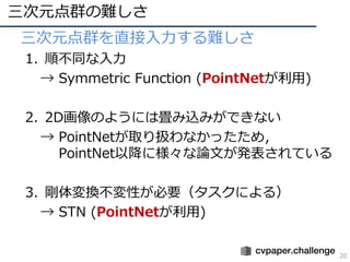 ԪȺy
20
? ԪȺֱy
1. 혲ͬ
 Symmetric Function (PointNet)
2. 2DΤ褦ˤϮzߤǤʤ
 PointNetȡQʤäᣬ
PointNetԽ˘ՓĤkƤ
3. QԤҪˤ룩
 STN (PointNet)
 