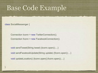 Message Encryption
Example
messageSent():
execution(* send*(String))
 