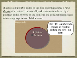 Pointcut Fragility Example
Suppose a subsequent version, a new method is added that
sends messages but whose name begins with “transmit?”
Our pointcut breaks as a result.
 