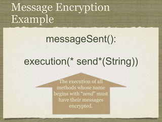 Crosscutting Concerns
Crosscutting concerns
(CCCs) affect many
heterogenous software
modules.
Code is:
Scattered throughout
many modules.
Tangled with unrelated
modules.
/*
* ====================================================================
*
* The Apache Software License, Version 1.1
*
* Copyright (c) 1999 The Apache Software Foundation. All rights
* reserved.
*
* Redistribution and use in source and binary forms, with or without
* modification, are permitted provided that the following conditions
* are met:
*
* 1. Redistributions of source code must retain the above copyright
* notice, this list of conditions and the following disclaimer.
*
* 2. Redistributions in binary form must reproduce the above copyright
* notice, this list of conditions and the following disclaimer in
* the documentation and/or other materials provided with the
* distribution.
*
* 3. The end-user documentation included with the redistribution, if
* any, must include the following acknowlegement:
* "This product includes software developed by the
* Apache Software Foundation (http://www.apache.org/)."
* Alternately, this acknowlegement may appear in the software
itself,
* if and wherever such third-party acknowlegements normally appear.
*
* 4. The names "The Jakarta Project", "Tomcat", and "Apache Software
* Foundation" must not be used to endorse or promote products
derived
* from this software without prior written permission. For written
* permission, please contact apache@apache.org.
*
* 5. Products derived from this software may not be called "Apache"
* nor may "Apache" appear in their names without prior written
* permission of the Apache Group.
*
* THIS SOFTWARE IS PROVIDED ``AS IS'' AND ANY EXPRESSED OR IMPLIED
* WARRANTIES, INCLUDING, BUT NOT LIMITED TO, THE IMPLIED WARRANTIES
* OF MERCHANTABILITY AND FITNESS FOR A PARTICULAR PURPOSE ARE
* DISCLAIMED. IN NO EVENT SHALL THE APACHE SOFTWARE FOUNDATION OR
* ITS CONTRIBUTORS BE LIABLE FOR ANY DIRECT, INDIRECT, INCIDENTAL,
* SPECIAL, EXEMPLARY, OR CONSEQUENTIAL DAMAGES (INCLUDING, BUT NOT
* LIMITED TO, PROCUREMENT OF SUBSTITUTE GOODS OR SERVICES; LOSS OF
* USE, DATA, OR PROFITS; OR BUSINESS INTERRUPTION) HOWEVER CAUSED AND
* ON ANY THEORY OF LIABILITY, WHETHER IN CONTRACT, STRICT LIABILITY,
* OR TORT (INCLUDING NEGLIGENCE OR OTHERWISE) ARISING IN ANY WAY OUT
* OF THE USE OF THIS SOFTWARE, EVEN IF ADVISED OF THE POSSIBILITY OF
* SUCH DAMAGE.
* ====================================================================
*
* This software consists of voluntary contributions made by many
* individuals on behalf of the Apache Software Foundation. For more
* information on the Apache Software Foundation, please see
* <http://www.apache.org/>.
*
* [Additional notices, if required by prior licensing conditions]
*
*/
package org.apache.tomcat.session;
import org.apache.tomcat.core.*;
import org.apache.tomcat.util.StringManager;
import java.io.*;
import java.net.*;
import java.util.*;
import javax.servlet.*;
import javax.servlet.http.*;
/**
* Core implementation of an application level session
*
* @author James Duncan Davidson [duncan@eng.sun.com]
* @author Jason Hunter [jch@eng.sun.com]
* @author James Todd [gonzo@eng.sun.com]
*/
public class ApplicationSession implements HttpSession {
private StringManager sm =
StringManager.getManager("org.apache.tomcat.session");
private Hashtable values = new Hashtable();
private String id;
private ServerSession serverSession;
private Context context;
private long creationTime = System.currentTimeMillis();;
private long thisAccessTime = creationTime;
private long lastAccessed = creationTime;
private int inactiveInterval = -1;
private boolean valid = true;
ApplicationSession(String id, ServerSession serverSession,
Context context) {
this.serverSession = serverSession;
this.context = context;
this.id = id;
this.inactiveInterval = context.getSessionTimeOut();
if (this.inactiveInterval != -1) {
this.inactiveInterval *= 60;
}
}
ServerSession getServerSession() {
return serverSession;
}
/**
* Called by context when request comes in so that accesses and
* inactivities can be dealt with accordingly.
*/
void accessed() {
// set last accessed to thisAccessTime as it will be left over
// from the previous access
lastAccessed = thisAccessTime;
thisAccessTime = System.currentTimeMillis();
validate();
}
void validate() {
// if we have an inactive interval, check to see if we've exceeded it
if (inactiveInterval != -1) {
int thisInterval =
(int)(System.currentTimeMillis() - lastAccessed) / 1000;
if (thisInterval > inactiveInterval) {
invalidate();
}
}
}
// HTTP SESSION IMPLEMENTATION METHODS
public String getId() {
if (valid) {
return id;
} else {
String msg = sm.getString("applicationSession.session.ise");
throw new IllegalStateException(msg);
}
}
public long getCreationTime() {
if (valid) {
return creationTime;
} else {
String msg = sm.getString("applicationSession.session.ise");
throw new IllegalStateException(msg);
}
}
/**
*
* @deprecated
*/
public HttpSessionContext getSessionContext() {
return new SessionContextImpl();
}
public long getLastAccessedTime() {
if (valid) {
return lastAccessed;
} else {
String msg = sm.getString("applicationSession.session.ise");
throw new IllegalStateException(msg);
}
}
public void invalidate() {
serverSession.removeApplicationSession(context);
// remove everything in the session
Enumeration enum = values.keys();
while (enum.hasMoreElements()) {
String name = (String)enum.nextElement();
removeValue(name);
}
valid = false;
}
public boolean isNew() {
if (! valid) {
String msg = sm.getString("applicationSession.session.ise");
throw new IllegalStateException(msg);
}
if (thisAccessTime == creationTime) {
return true;
} else {
return false;
}
}
/**
* @deprecated
*/
public void putValue(String name, Object value) {
setAttribute(name, value);
}
public void setAttribute(String name, Object value) {
if (! valid) {
String msg = sm.getString("applicationSession.session.ise");
throw new IllegalStateException(msg);
}
if (name == null) {
String msg = sm.getString("applicationSession.value.iae");
throw new IllegalArgumentException(msg);
}
removeValue(name); // remove any existing binding
if (value != null && value instanceof HttpSessionBindingListener) {
HttpSessionBindingEvent e =
new HttpSessionBindingEvent(this, name);
((HttpSessionBindingListener)value).valueBound(e);
}
values.put(name, value);
}
/**
* @deprecated
*/
public Object getValue(String name) {
return getAttribute(name);
}
public Object getAttribute(String name) {
if (! valid) {
String msg = sm.getString("applicationSession.session.ise");
throw new IllegalStateException(msg);
}
if (name == null) {
String msg = sm.getString("applicationSession.value.iae");
throw new IllegalArgumentException(msg);
}
return values.get(name);
}
/**
* @deprecated
*/
public String[] getValueNames() {
Enumeration e = getAttributeNames();
Vector names = new Vector();
while (e.hasMoreElements()) {
names.addElement(e.nextElement());
}
String[] valueNames = new String[names.size()];
names.copyInto(valueNames);
return valueNames;
}
public Enumeration getAttributeNames() {
if (! valid) {
String msg = sm.getString("applicationSession.session.ise");
throw new IllegalStateException(msg);
}
Hashtable valuesClone = (Hashtable)values.clone();
return (Enumeration)valuesClone.keys();
}
/**
* @deprecated
*/
public void removeValue(String name) {
removeAttribute(name);
}
public void removeAttribute(String name) {
if (! valid) {
String msg = sm.getString("applicationSession.session.ise");
throw new IllegalStateException(msg);
}
if (name == null) {
String msg = sm.getString("applicationSession.value.iae");
throw new IllegalArgumentException(msg);
}
Object o = values.get(name);
if (o instanceof HttpSessionBindingListener) {
HttpSessionBindingEvent e =
new HttpSessionBindingEvent(this,name);
((HttpSessionBindingListener)o).valueUnbound(e);
}
values.remove(name);
}
public void setMaxInactiveInterval(int interval) {
if (! valid) {
String msg = sm.getString("applicationSession.session.ise");
throw new IllegalStateException(msg);
}
inactiveInterval = interval;
}
public int getMaxInactiveInterval() {
if (! valid) {
String msg = sm.getString("applicationSession.session.ise");
throw new IllegalStateException(msg);
}
return inactiveInterval;
}
}
//-----------------------------------------------------------------------
package org.apache.tomcat.session;
import org.apache.tomcat.core.*;
import org.apache.tomcat.util.StringManager;
import java.io.*;
import java.net.*;
import java.util.*;
import javax.servlet.*;
import javax.servlet.http.*;
/**
* Core implementation of a server session
*
* @author James Duncan Davidson [duncan@eng.sun.com]
* @author James Todd [gonzo@eng.sun.com]
*/
public class ServerSession {
private StringManager sm =
StringManager.getManager("org.apache.tomcat.session");
private Hashtable values = new Hashtable();
private Hashtable appSessions = new Hashtable();
private String id;
private long creationTime = System.currentTimeMillis();;
private long thisAccessTime = creationTime;
private long lastAccessed = creationTime;
private int inactiveInterval = -1;
ServerSession(String id) {
this.id = id;
}
public String getId() {
return id;
}
public long getCreationTime() {
return creationTime;
}
public long getLastAccessedTime() {
return lastAccessed;
}
public ApplicationSession getApplicationSession(Context context,
boolean create) {
ApplicationSession appSession =
(ApplicationSession)appSessions.get(context);
if (appSession == null && create) {
// XXX
// sync to ensure valid?
appSession = new ApplicationSession(id, this, context);
appSessions.put(context, appSession);
}
// XXX
// make sure that we haven't gone over the end of our
// inactive interval -- if so, invalidate and create
// a new appSession
return appSession;
}
void removeApplicationSession(Context context) {
appSessions.remove(context);
}
/**
* Called by context when request comes in so that accesses and
* inactivities can be dealt with accordingly.
*/
void accessed() {
// set last accessed to thisAccessTime as it will be left over
// from the previous access
lastAccessed = thisAccessTime;
thisAccessTime = System.currentTimeMillis();
}
void validate()
void validate() {
// if we have an inactive interval, check to see if
// we've exceeded it
if (inactiveInterval != -1) {
int thisInterval =
(int)(System.currentTimeMillis() - lastAccessed) / 1000;
if (thisInterval > inactiveInterval) {
invalidate();
ServerSessionManager ssm =
ServerSessionManager.getManager();
ssm.removeSession(this);
}
}
}
synchronized void invalidate() {
Enumeration enum = appSessions.keys();
while (enum.hasMoreElements()) {
Object key = enum.nextElement();
ApplicationSession appSession =
(ApplicationSession)appSessions.get(key);
appSession.invalidate();
}
}
public void putValue(String name, Object value) {
if (name == null) {
String msg = sm.getString("serverSession.value.iae");
throw new IllegalArgumentException(msg);
}
removeValue(name); // remove any existing binding
values.put(name, value);
}
public Object getValue(String name) {
if (name == null) {
String msg = sm.getString("serverSession.value.iae");
throw new IllegalArgumentException(msg);
}
return values.get(name);
}
public Enumeration getValueNames() {
return values.keys();
}
public void removeValue(String name) {
values.remove(name);
}
public void setMaxInactiveInterval(int interval) {
inactiveInterval = interval;
}
public int getMaxInactiveInterval() {
return inactiveInterval;
}
// XXX
// sync'd for safty -- no other thread should be getting something
// from this while we are reaping. This isn't the most optimal
// solution for this, but we'll determine something else later.
synchronized void reap() {
Enumeration enum = appSessions.keys();
while (enum.hasMoreElements()) {
Object key = enum.nextElement();
ApplicationSession appSession =
(ApplicationSession)appSessions.get(key);
appSession.validate();
}
}
}
;
/**
* Standard implementation of the <b>Session</b> interface. This object is
* serializable, so that it can be stored in persistent storage or transferred
* to a different JVM for distributable session support.
* <p>
* <b>IMPLEMENTATION NOTE</b>: An instance of this class represents both the
* internal (Session) and application level (HttpSession) view of the session.
* However, because the class itself is not declared public, Java logic outside
* of the <code>org.apache.tomcat.session</code> package cannot cast an
* HttpSession view of this instance back to a Session view.
*
* @author Craig R. McClanahan
* @version $Revision: 1.2 $ $Date: 2000/05/15 17:54:10 $
*/
final class StandardSession
implements HttpSession, Session {
// ----------------------------------------------------------- Constructors
/**
* Construct a new Session associated with the specified Manager.
*
* @param manager The manager with which this Session is associated
*/
public StandardSession(Manager manager) {
super();
this.manager = manager;
}
/**
* The last accessed time for this Session.
*/
private long lastAccessedTime = creationTime;
/**
* The Manager with which this Session is associated.
*/
private Manager manager = null;
/**
* The maximum time interval, in seconds, between client requests before
* the servlet container may invalidate this session. A negative time
* indicates that the session should never time out.
*/
private int maxInactiveInterval = -1;
/**
* Flag indicating whether this session is new or not.
*/
private boolean isNew = true;
/**
* Flag indicating whether this session is valid or not.
*/
private boolean isValid = false;
/**
* The string manager for this package.
*/
private StringManager sm =
StringManager.getManager("org.apache.tomcat.session");
/**
* The HTTP session context associated with this session.
*/
private static HttpSessionContext sessionContext = null;
/**
* The current accessed time for this session.
*/
private long thisAccessedTime = creationTime;
// ----------------------------------------------------- Session Properties
/**
* Set the creation time for this session. This method is called by the
* Manager when an existing Session instance is reused.
*
* @param time The new creation time
*/
public void setCreationTime(long time) {
this.creationTime = time;
this.lastAccessedTime = time;
this.thisAccessedTime = time;
}
/**
* Return the session identifier for this session.
*/
public String getId() {
return (this.id);
}
/**
* Set the session identifier for this session.
*
* @param id The new session identifier
*/
public void setId(String id) {
if ((this.id != null) && (manager != null) &&
(manager instanceof ManagerBase))
((ManagerBase) manager).remove(this);
this.id = id;
if ((manager != null) && (manager instanceof ManagerBase))
((ManagerBase) manager).add(this);
}
/**
* Return descriptive information about this Session implementation and
* the corresponding version number, in the format
* <code><description>/<version></code>.
*/
public String getInfo() {
return (this.info);
}
/**
* Return the last time the client sent a request associated with this
* session, as the number of milliseconds since midnight, January 1, 1970
* GMT. Actions that your application takes, such as getting or setting
* a value associated with the session, do not affect the access time.
*/
public long getLastAccessedTime() {
return (this.lastAccessedTime);
}
/**
* Return the Manager within which this Session is valid.
*/
public Manager getManager() {
return (this.manager);
}
/**
* Set the Manager within which this Session is valid.
*
* @param manager The new Manager
*/
public void setManager(Manager manager) {
this.manager = manager;
}
/**
* Return the maximum time interval, in seconds, between client requests
* before the servlet container will invalidate the session. A negative
* time indicates that the session should never time out.
*
* @exception IllegalStateException if this method is called on
* an invalidated session
*/
public int getMaxInactiveInterval() {
return (this.maxInactiveInterval);
/**
* Update the accessed time information for this session. This method
* should be called by the context when a request comes in for a particular
* session, even if the application does not reference it.
*/
public void access() {
this.lastAccessedTime = this.thisAccessedTime;
this.thisAccessedTime = System.currentTimeMillis();
this.isNew=false;
}
/**
* Perform the internal processing required to invalidate this session,
* without triggering an exception if the session has already expired.
*/
public void expire() {
// Remove this session from our manager's active sessions
if ((manager != null) && (manager instanceof ManagerBase))
((ManagerBase) manager).remove(this);
// Unbind any objects associated with this session
Vector results = new Vector();
Enumeration attrs = getAttributeNames();
while (attrs.hasMoreElements()) {
String attr = (String) attrs.nextElement();
results.addElement(attr);
}
Enumeration names = results.elements();
while (names.hasMoreElements()) {
String name = (String) names.nextElement();
removeAttribute(name);
}
// Mark this session as invalid
setValid(false);
}
/**
}
/**
* Set the <code>isNew</code> flag for this session.
*
* @param isNew The new value for the <code>isNew</code> flag
*/
void setNew(boolean isNew) {
this.isNew = isNew;
}
/**
* Set the <code>isValid</code> flag for this session.
*
* @param isValid The new value for the <code>isValid</code> flag
*/
void setValid(boolean isValid) {
this.isValid = isValid;
}
// ------------------------------------------------- HttpSession Properties
/**
* Return the time when this session was created, in milliseconds since
* midnight, January 1, 1970 GMT.
*
* @exception IllegalStateException if this method is called on an
* invalidated session
*/
public long getCreationTime() {
return (this.creationTime);
}
/**
* Return the session context with which this session is associated.
*
* @deprecated As of Version 2.1, this method is deprecated and has no
* replacement. It will be removed in a future version of the
* Java Servlet API.
*/
public HttpSessionContext getSessionContext() {
if (sessionContext == null)
sessionContext = new StandardSessionContext();
return (sessionContext);
}
// ----------------------------------------------HttpSession Public Methods
/**
* Return the object bound with the specified name in this session, or
* <code>null</code> if no object is bound with that name.
*
* @param name Name of the attribute to be returned
*
* @exception IllegalStateException if this method is called on an
* invalidated session
*/
public Object getAttribute(String name) {
return (attributes.get(name));
}
/**
* Return an <code>Enumeration</code> of <code>String</code> objects
* containing the names of the objects bound to this session.
*
* @exception IllegalStateException if this method is called on an
* invalidated session
*/
public Enumeration getAttributeNames() {
return (attributes.keys());
}
/**
* Return the object bound with the specified name in this session, or
* <code>null</code> if no object is bound with that name.
*
* @param name Name of the value to be returned
*
* @exception IllegalStateException if this method is called on an
* invalidated session
*
* @deprecated As of Version 2.2, this method is replaced by
* <code>getAttribute()</code>
*/
public Object getValue(String name) {
return (getAttribute(name));
}
/**
* Return the set of names of objects bound to this session. If there
* are no such objects, a zero-length array is returned.
*
* @exception IllegalStateException if this method is called on an
* invalidated session
*
* @deprecated As of Version 2.2, this method is replaced by
* <code>getAttributeNames()</code>
*/
public String[] getValueNames() {
Vector results = new Vector();
Enumeration attrs = getAttributeNames();
while (attrs.hasMoreElements()) {
String attr = (String) attrs.nextElement();
results.addElement(attr);
}
String names[] = new String[results.size()];
for (int i = 0; i < names.length; i++)
names[i] = (String) results.elementAt(i);
return (names);
}
/**
* Invalidates this session and unbinds any objects bound to it.
*
* @exception IllegalStateException if this method is called on
* an invalidated session
*/
public void invalidate() {
// Cause this session to expire
expire();
}
/**
* Return <code>true</code> if the client does not yet know about the
* session, or if the client chooses not to join the session. For
* example, if the server used only cookie-based sessions, and the client
* has disabled the use of cookies, then a session would be new on each
* request.
*
* @exception IllegalStateException if this method is called on an
* invalidated session
*/
public boolean isNew() {
return (this.isNew);
}
* Remove the object bound with the specified name from this session. If
* the session does not have an object bound with this name, this method
* does nothing.
* <p>
* After this method executes, and if the object implements
* <code>HttpSessionBindingListener</code>, the container calls
* <code>valueUnbound()</code> on the object.
*
* @param name Name of the object to remove from this session.
*
* @exception IllegalStateException if this method is called on an
* invalidated session
*/
public void removeAttribute(String name) {
synchronized (attributes) {
Object object = attributes.get(name);
if (object == null)
return;
attributes.remove(name);
// System.out.println( "Removing attribute " + name );
if (object instanceof HttpSessionBindingListener) {
((HttpSessionBindingListener) object).valueUnbound
(new HttpSessionBindingEvent((HttpSession) this, name));
}
}
}
* Bind an object to this session, using the specified name. If an object
* of the same name is already bound to this session, the object is
* replaced.
* <p>
* After this method executes, and if the object implements
* <code>HttpSessionBindingListener</code>, the container calls
* <code>valueBound()</code> on the object.
*
* @param name Name to which the object is bound, cannot be null
* @param value Object to be bound, cannot be null
*
* @exception IllegalArgumentException if an attempt is made to add a
* non-serializable object in an environment marked distributable.
* @exception IllegalStateException if this method is called on an
* invalidated session
*/
public void setAttribute(String name, Object value) {
if ((manager != null) && manager.getDistributable() &&
!(value instanceof Serializable))
throw new IllegalArgumentException
(sm.getString("standardSession.setAttribute.iae"));
synchronized (attributes) {
removeAttribute(name);
attributes.put(name, value);
if (value instanceof HttpSessionBindingListener)
((HttpSessionBindingListener) value).valueBound
(new HttpSessionBindingEvent((HttpSession) this, name));
}
}
// -------------------------------------------- HttpSession Private Methods
/**
* Read a serialized version of this session object from the specified
* object input stream.
* <p>
* <b>IMPLEMENTATION NOTE</b>: The reference to the owning Manager
* is not restored by this method, and must be set explicitly.
*
* @param stream The input stream to read from
*
* @exception ClassNotFoundException if an unknown class is specified
* @exception IOException if an input/output error occurs
*/
private void readObject(ObjectInputStream stream)
throws ClassNotFoundException, IOException {
// Deserialize the scalar instance variables (except Manager)
creationTime = ((Long) stream.readObject()).longValue();
id = (String) stream.readObject();
lastAccessedTime = ((Long) stream.readObject()).longValue();
maxInactiveInterval = ((Integer) stream.readObject()).intValue();
isNew = ((Boolean) stream.readObject()).booleanValue();
isValid = ((Boolean) stream.readObject()).booleanValue();
// Deserialize the attribute count and attribute values
int n = ((Integer) stream.readObject()).intValue();
for (int i = 0; i < n; i++) {
String name = (String) stream.readObject();
Object value = (Object) stream.readObject();
attributes.put(name, value);
}
}
/**
* Write a serialized version of this session object to the specified
* object output stream.
* <p>
* <b>IMPLEMENTATION NOTE</b>: The owning Manager will not be stored
* in the serialized representation of this Session. After calling
* <code>readObject()</code>, you must set the associated Manager
* explicitly.
* <p>
* <b>IMPLEMENTATION NOTE</b>: Any attribute that is not Serializable
* will be silently ignored. If you do not want any such attributes,
* be sure the <code>distributable</code> property of our associated
* Manager is set to <code>true</code>.
*
* @param stream The output stream to write to
*
* @exception IOException if an input/output error occurs
*/
private void writeObject(ObjectOutputStream stream) throws IOException {
// Write the scalar instance variables (except Manager)
stream.writeObject(new Long(creationTime));
stream.writeObject(id);
stream.writeObject(new Long(lastAccessedTime));
stream.writeObject(new Integer(maxInactiveInterval));
stream.writeObject(new Boolean(isNew));
stream.writeObject(new Boolean(isValid));
// Accumulate the names of serializable attributes
Vector results = new Vector();
Enumeration attrs = getAttributeNames();
while (attrs.hasMoreElements()) {
String attr = (String) attrs.nextElement();
Object value = attributes.get(attr);
if (value instanceof Serializable)
results.addElement(attr);
}
// Serialize the attribute count and the attribute values
stream.writeObject(new Integer(results.size()));
Enumeration names = results.elements();
while (names.hasMoreElements()) {
String name = (String) names.nextElement();
stream.writeObject(name);
stream.writeObject(attributes.get(name));
}
}
crosscut invalidate(StandardSession s): s & (int getMaxInactiveInterval() |
long getCreationTime() |
Object getAttribute(String) |
Enumeration getAttributeNames() |
String[] getValueNames() |
void invalidate() |
boolean isNew() |
void removeAttribute(String) |
void setAttribute(String, Object));
static advice(StandardSession s): invalidate(s) {
before {
if (!s.isValid())
throw new IllegalStateException
(s.sm.getString("standardSession."
+ thisJoinPoint.methodName
+ ".ise"));
}
}
}
// -------------------------------------------------------------- Private Class
/**
* This class is a dummy implementation of the <code>HttpSessionContext</code>
* interface, to conform to the requirement that such an object be returned
* when <code>HttpSession.getSessionContext()</code> is called.
*
* @author Craig R. McClanahan
*
* @deprecated As of Java Servlet API 2.1 with no replacement. The
* interface will be removed in a future version of this API.
*/
final class StandardSessionContext implements HttpSessionContext {
private Vector dummy = new Vector();
/**
* Return the session identifiers of all sessions defined
* within this context.
*
* @deprecated As of Java Servlet API 2.1 with no replacement.
* This method must return an empty <code>Enumeration</code>
* and will be removed in a future version of the API.
*/
public Enumeration getIds() {
return (dummy.elements());
}
/**
* Return the <code>HttpSession</code> associated with the
* specified session identifier.
*
* @param id Session identifier for which to look up a session
*
* @deprecated As of Java Servlet API 2.1 with no replacement.
* This method must return null and will be removed in a
* future version of the API.
*/
public HttpSession getSession(String id) {
return (null);
}
}
 