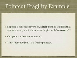 Aspect-Oriented
Programming
private long lastAccessed = creationTime;
private int inactiveInterval = -1;
void accessed() {
// set last accessed to thisAccessTime as it will be left over
// from the previous access
lastAccessed = thisAccessTime;
thisAccessTime = System.currentTimeMillis();
validate();
}
void validate() {
// if we have an inactive interval, check to see if we've exceeded it
if (inactiveInterval != -1) {
int thisInterval =
(int)(System.currentTimeMillis() - lastAccessed) / 1000;
if (thisInterval > inactiveInterval) {
invalidate();
}
}
}
public long getLastAccessedTime() {
if (valid) {
return lastAccessed;
} else {
String msg = sm.getString("applicationSession.session.ise");
throw new IllegalStateException(msg);
}
}
public long getLastAccessedTime() {
return lastAccessed;
}
private long lastAccessed = creationTime;
void accessed() {
// set last accessed to thisAccessTime as it will be left over
// from the previous access
lastAccessed = thisAccessTime;
thisAccessTime = System.currentTimeMillis();
}
if (inactiveInterval != -1) {
int thisInterval =
(int)(System.currentTimeMillis() - lastAccessed) / 1000;
if (thisInterval > inactiveInterval) {
invalidate();
ServerSessionManager ssm =
ServerSessionManager.getManager();
ssm.removeSession(this);
}
}
}
private long lastAccessedTime = creationTime;
/**
* Return the last time the client sent a request associated with this
* session, as the number of milliseconds since midnight, January 1, 1970
* GMT. Actions that your application takes, such as getting or setting
* a value associated with the session, do not affect the access time.
*/
public long getLastAccessedTime() {
return (this.lastAccessedTime);
}
this.lastAccessedTime = time;
/*
* ====================================================================
*
* The Apache Software License, Version 1.1
*
* Copyright (c) 1999 The Apache Software Foundation. All rights
* reserved.
*
* Redistribution and use in source and binary forms, with or without
* modification, are permitted provided that the following conditions
* are met:
*
* 1. Redistributions of source code must retain the above copyright
* notice, this list of conditions and the following disclaimer.
*
* 2. Redistributions in binary form must reproduce the above copyright
* notice, this list of conditions and the following disclaimer in
* the documentation and/or other materials provided with the
* distribution.
*
* 3. The end-user documentation included with the redistribution, if
* any, must include the following acknowlegement:
* "This product includes software developed by the
* Apache Software Foundation (http://www.apache.org/)."
* Alternately, this acknowlegement may appear in the software
itself,
* if and wherever such third-party acknowlegements normally appear.
*
* 4. The names "The Jakarta Project", "Tomcat", and "Apache Software
* Foundation" must not be used to endorse or promote products
derived
* from this software without prior written permission. For written
* permission, please contact apache@apache.org.
*
* 5. Products derived from this software may not be called "Apache"
* nor may "Apache" appear in their names without prior written
* permission of the Apache Group.
*
* THIS SOFTWARE IS PROVIDED ``AS IS'' AND ANY EXPRESSED OR IMPLIED
* WARRANTIES, INCLUDING, BUT NOT LIMITED TO, THE IMPLIED WARRANTIES
* OF MERCHANTABILITY AND FITNESS FOR A PARTICULAR PURPOSE ARE
* DISCLAIMED. IN NO EVENT SHALL THE APACHE SOFTWARE FOUNDATION OR
* ITS CONTRIBUTORS BE LIABLE FOR ANY DIRECT, INDIRECT, INCIDENTAL,
* SPECIAL, EXEMPLARY, OR CONSEQUENTIAL DAMAGES (INCLUDING, BUT NOT
* LIMITED TO, PROCUREMENT OF SUBSTITUTE GOODS OR SERVICES; LOSS OF
* USE, DATA, OR PROFITS; OR BUSINESS INTERRUPTION) HOWEVER CAUSED AND
* ON ANY THEORY OF LIABILITY, WHETHER IN CONTRACT, STRICT LIABILITY,
* OR TORT (INCLUDING NEGLIGENCE OR OTHERWISE) ARISING IN ANY WAY OUT
* OF THE USE OF THIS SOFTWARE, EVEN IF ADVISED OF THE POSSIBILITY OF
* SUCH DAMAGE.
* ====================================================================
*
* This software consists of voluntary contributions made by many
* individuals on behalf of the Apache Software Foundation. For more
* information on the Apache Software Foundation, please see
* <http://www.apache.org/>.
*
* [Additional notices, if required by prior licensing conditions]
*
*/
package org.apache.tomcat.session;
import org.apache.tomcat.core.*;
import org.apache.tomcat.util.StringManager;
import java.io.*;
import java.net.*;
import java.util.*;
import javax.servlet.*;
import javax.servlet.http.*;
/**
* Core implementation of an application level session
*
* @author James Duncan Davidson [duncan@eng.sun.com]
* @author Jason Hunter [jch@eng.sun.com]
* @author James Todd [gonzo@eng.sun.com]
*/
public class ApplicationSession implements HttpSession {
private StringManager sm =
StringManager.getManager("org.apache.tomcat.session");
private Hashtable values = new Hashtable();
private String id;
private ServerSession serverSession;
private Context context;
private long creationTime = System.currentTimeMillis();;
private long thisAccessTime = creationTime;
private boolean valid = true;
ApplicationSession(String id, ServerSession serverSession,
Context context) {
this.serverSession = serverSession;
this.context = context;
this.id = id;
this.inactiveInterval = context.getSessionTimeOut();
if (this.inactiveInterval != -1) {
this.inactiveInterval *= 60;
}
}
ServerSession getServerSession() {
return serverSession;
}
/**
* Called by context when request comes in so that accesses and
* inactivities can be dealt with accordingly.
*/
// HTTP SESSION IMPLEMENTATION METHODS
public String getId() {
if (valid) {
return id;
} else {
String msg = sm.getString("applicationSession.session.ise");
throw new IllegalStateException(msg);
}
}
public long getCreationTime() {
if (valid) {
return creationTime;
} else {
String msg = sm.getString("applicationSession.session.ise");
throw new IllegalStateException(msg);
}
}
/**
*
* @deprecated
*/
public HttpSessionContext getSessionContext() {
return new SessionContextImpl();
}
public void invalidate() {
serverSession.removeApplicationSession(context);
// remove everything in the session
Enumeration enum = values.keys();
while (enum.hasMoreElements()) {
String name = (String)enum.nextElement();
removeValue(name);
}
valid = false;
}
public boolean isNew() {
if (! valid) {
String msg = sm.getString("applicationSession.session.ise");
throw new IllegalStateException(msg);
}
if (thisAccessTime == creationTime) {
return true;
} else {
return false;
}
}
/**
* @deprecated
*/
public void putValue(String name, Object value) {
setAttribute(name, value);
}
public void setAttribute(String name, Object value) {
if (! valid) {
String msg = sm.getString("applicationSession.session.ise");
throw new IllegalStateException(msg);
}
if (name == null) {
String msg = sm.getString("applicationSession.value.iae");
throw new IllegalArgumentException(msg);
}
removeValue(name); // remove any existing binding
if (value != null && value instanceof HttpSessionBindingListener) {
HttpSessionBindingEvent e =
new HttpSessionBindingEvent(this, name);
((HttpSessionBindingListener)value).valueBound(e);
}
values.put(name, value);
}
/**
* @deprecated
*/
public Object getValue(String name) {
return getAttribute(name);
}
public Object getAttribute(String name) {
if (! valid) {
String msg = sm.getString("applicationSession.session.ise");
throw new IllegalStateException(msg);
}
if (name == null) {
String msg = sm.getString("applicationSession.value.iae");
throw new IllegalArgumentException(msg);
}
return values.get(name);
}
/**
* @deprecated
*/
public String[] getValueNames() {
Enumeration e = getAttributeNames();
Vector names = new Vector();
while (e.hasMoreElements()) {
names.addElement(e.nextElement());
}
String[] valueNames = new String[names.size()];
names.copyInto(valueNames);
return valueNames;
}
public Enumeration getAttributeNames() {
if (! valid) {
String msg = sm.getString("applicationSession.session.ise");
throw new IllegalStateException(msg);
}
Hashtable valuesClone = (Hashtable)values.clone();
return (Enumeration)valuesClone.keys();
}
/**
* @deprecated
*/
public void removeValue(String name) {
removeAttribute(name);
}
public void removeAttribute(String name) {
if (! valid) {
String msg = sm.getString("applicationSession.session.ise");
throw new IllegalStateException(msg);
}
if (name == null) {
String msg = sm.getString("applicationSession.value.iae");
throw new IllegalArgumentException(msg);
}
Object o = values.get(name);
if (o instanceof HttpSessionBindingListener) {
HttpSessionBindingEvent e =
new HttpSessionBindingEvent(this,name);
((HttpSessionBindingListener)o).valueUnbound(e);
}
values.remove(name);
}
public void setMaxInactiveInterval(int interval) {
if (! valid) {
String msg = sm.getString("applicationSession.session.ise");
throw new IllegalStateException(msg);
}
inactiveInterval = interval;
}
public int getMaxInactiveInterval() {
if (! valid) {
String msg = sm.getString("applicationSession.session.ise");
throw new IllegalStateException(msg);
}
return inactiveInterval;
}
}
//-----------------------------------------------------------------------
package org.apache.tomcat.session;
import org.apache.tomcat.core.*;
import org.apache.tomcat.util.StringManager;
import java.io.*;
import java.net.*;
import java.util.*;
import javax.servlet.*;
import javax.servlet.http.*;
/**
* Core implementation of a server session
*
* @author James Duncan Davidson [duncan@eng.sun.com]
* @author James Todd [gonzo@eng.sun.com]
*/
public class ServerSession {
private StringManager sm =
StringManager.getManager("org.apache.tomcat.session");
private Hashtable values = new Hashtable();
private Hashtable appSessions = new Hashtable();
private String id;
private long creationTime = System.currentTimeMillis();;
private long thisAccessTime = creationTime;
private long lastAccessed = creationTime;
private int inactiveInterval = -1;
ServerSession(String id) {
this.id = id;
}
public String getId() {
return id;
}
public long getCreationTime() {
return creationTime;
}
public long getLastAccessedTime() {
return lastAccessed;
}
public ApplicationSession getApplicationSession(Context context,
boolean create) {
ApplicationSession appSession =
(ApplicationSession)appSessions.get(context);
if (appSession == null && create) {
// XXX
// sync to ensure valid?
appSession = new ApplicationSession(id, this, context);
appSessions.put(context, appSession);
}
// XXX
// make sure that we haven't gone over the end of our
// inactive interval -- if so, invalidate and create
// a new appSession
return appSession;
}
void removeApplicationSession(Context context) {
appSessions.remove(context);
}
/**
* Called by context when request comes in so that accesses and
* inactivities can be dealt with accordingly.
*/
void validate()
ynchronized void invalidate() {
Enumeration enum = appSessions.keys();
while (enum.hasMoreElements()) {
Object key = enum.nextElement();
ApplicationSession appSession =
(ApplicationSession)appSessions.get(key);
appSession.invalidate();
}
}
public void putValue(String name, Object value) {
if (name == null) {
String msg = sm.getString("serverSession.value.iae");
throw new IllegalArgumentException(msg);
}
removeValue(name); // remove any existing binding
values.put(name, value);
}
public Object getValue(String name) {
if (name == null) {
String msg = sm.getString("serverSession.value.iae");
throw new IllegalArgumentException(msg);
}
return values.get(name);
}
public Enumeration getValueNames() {
return values.keys();
}
public void removeValue(String name) {
values.remove(name);
}
public void setMaxInactiveInterval(int interval) {
inactiveInterval = interval;
}
public int getMaxInactiveInterval() {
return inactiveInterval;
}
// XXX
// sync'd for safty -- no other thread should be getting something
// from this while we are reaping. This isn't the most optimal
// solution for this, but we'll determine something else later.
synchronized void reap() {
Enumeration enum = appSessions.keys();
while (enum.hasMoreElements()) {
Object key = enum.nextElement();
ApplicationSession appSession =
(ApplicationSession)appSessions.get(key);
appSession.validate();
}
}
}
;
/**
* Standard implementation of the <b>Session</b> interface. This object is
* serializable, so that it can be stored in persistent storage or transferred
* to a different JVM for distributable session support.
* <p>
* <b>IMPLEMENTATION NOTE</b>: An instance of this class represents both the
* internal (Session) and application level (HttpSession) view of the session.
* However, because the class itself is not declared public, Java logic outside
* of the <code>org.apache.tomcat.session</code> package cannot cast an
* HttpSession view of this instance back to a Session view.
*
* @author Craig R. McClanahan
* @version $Revision: 1.2 $ $Date: 2000/05/15 17:54:10 $
*/
final class StandardSession
implements HttpSession, Session {
// ----------------------------------------------------------- Constructors
/**
* Construct a new Session associated with the specified Manager.
*
* @param manager The manager with which this Session is associated
*/
public StandardSession(Manager manager) {
super();
this.manager = manager;
}
/**
* The last accessed time for this Session.
*/
private long lastAccessedTime = creationTime;
/**
* The Manager with which this Session is associated.
*/
private Manager manager = null;
/**
* The maximum time interval, in seconds, between client requests before
* the servlet container may invalidate this session. A negative time
* indicates that the session should never time out.
*/
private int maxInactiveInterval = -1;
/**
* Flag indicating whether this session is new or not.
*/
private boolean isNew = true;
/**
* Flag indicating whether this session is valid or not.
*/
private boolean isValid = false;
/**
* The string manager for this package.
*/
private StringManager sm =
StringManager.getManager("org.apache.tomcat.session");
/**
* The HTTP session context associated with this session.
*/
private static HttpSessionContext sessionContext = null;
/**
* The current accessed time for this session.
*/
private long thisAccessedTime = creationTime;
// ----------------------------------------------------- Session Properties
/**
* Set the creation time for this session. This method is called by the
* Manager when an existing Session instance is reused.
*
* @param time The new creation time
*/
public void setCreationTime(long time) {
this.creationTime = time;
this.lastAccessedTime = time;
this.thisAccessedTime = time;
}
/**
* Return the session identifier for this session.
*/
public String getId() {
return (this.id);
}
/**
* Set the session identifier for this session.
*
* @param id The new session identifier
*/
public void setId(String id) {
if ((this.id != null) && (manager != null) &&
(manager instanceof ManagerBase))
((ManagerBase) manager).remove(this);
this.id = id;
if ((manager != null) && (manager instanceof ManagerBase))
((ManagerBase) manager).add(this);
}
/**
* Return descriptive information about this Session implementation and
* the corresponding version number, in the format
* <code><description>/<version></code>.
*/
public String getInfo() {
return (this.info);
}
/**
* Return the Manager within which this Session is valid.
*/
public Manager getManager() {
return (this.manager);
}
/**
* Set the Manager within which this Session is valid.
*
* @param manager The new Manager
*/
public void setManager(Manager manager) {
this.manager = manager;
}
/**
* Return the maximum time interval, in seconds, between client requests
* before the servlet container will invalidate the session. A negative
* time indicates that the session should never time out.
*
* @exception IllegalStateException if this method is called on
* an invalidated session
*/
public int getMaxInactiveInterval() {
return (this.maxInactiveInterval);
/**
* Perform the internal processing required to invalidate this session,
* without triggering an exception if the session has already expired.
*/
public void expire() {
// Remove this session from our manager's active sessions
if ((manager != null) && (manager instanceof ManagerBase))
((ManagerBase) manager).remove(this);
// Unbind any objects associated with this session
Vector results = new Vector();
Enumeration attrs = getAttributeNames();
while (attrs.hasMoreElements()) {
String attr = (String) attrs.nextElement();
results.addElement(attr);
}
Enumeration names = results.elements();
while (names.hasMoreElements()) {
String name = (String) names.nextElement();
removeAttribute(name);
}
// Mark this session as invalid
setValid(false);
}
/**
}
/**
* Set the <code>isNew</code> flag for this session.
*
* @param isNew The new value for the <code>isNew</code> flag
*/
void setNew(boolean isNew) {
this.isNew = isNew;
}
/**
* Set the <code>isValid</code> flag for this session.
*
* @param isValid The new value for the <code>isValid</code> flag
*/
void setValid(boolean isValid) {
this.isValid = isValid;
}
// ------------------------------------------------- HttpSession Properties
/**
* Return the time when this session was created, in milliseconds since
* midnight, January 1, 1970 GMT.
*
* @exception IllegalStateException if this method is called on an
* invalidated session
*/
public long getCreationTime() {
return (this.creationTime);
}
/**
* Return the session context with which this session is associated.
*
* @deprecated As of Version 2.1, this method is deprecated and has no
* replacement. It will be removed in a future version of the
* Java Servlet API.
*/
public HttpSessionContext getSessionContext() {
if (sessionContext == null)
sessionContext = new StandardSessionContext();
return (sessionContext);
}
// ----------------------------------------------HttpSession Public Methods
/**
* Return the object bound with the specified name in this session, or
* <code>null</code> if no object is bound with that name.
*
* @param name Name of the attribute to be returned
*
* @exception IllegalStateException if this method is called on an
* invalidated session
*/
public Object getAttribute(String name) {
return (attributes.get(name));
}
/**
* Return an <code>Enumeration</code> of <code>String</code> objects
* containing the names of the objects bound to this session.
*
* @exception IllegalStateException if this method is called on an
* invalidated session
*/
public Enumeration getAttributeNames() {
return (attributes.keys());
}
/**
* Return the object bound with the specified name in this session, or
* <code>null</code> if no object is bound with that name.
*
* @param name Name of the value to be returned
*
* @exception IllegalStateException if this method is called on an
* invalidated session
*
* @deprecated As of Version 2.2, this method is replaced by
* <code>getAttribute()</code>
*/
public Object getValue(String name) {
return (getAttribute(name));
}
/**
* Return the set of names of objects bound to this session. If there
* are no such objects, a zero-length array is returned.
*
* @exception IllegalStateException if this method is called on an
* invalidated session
*
* @deprecated As of Version 2.2, this method is replaced by
* <code>getAttributeNames()</code>
*/
public String[] getValueNames() {
Vector results = new Vector();
Enumeration attrs = getAttributeNames();
while (attrs.hasMoreElements()) {
String attr = (String) attrs.nextElement();
results.addElement(attr);
}
String names[] = new String[results.size()];
for (int i = 0; i < names.length; i++)
names[i] = (String) results.elementAt(i);
return (names);
}
/**
* Invalidates this session and unbinds any objects bound to it.
*
* @exception IllegalStateException if this method is called on
* an invalidated session
*/
public void invalidate() {
// Cause this session to expire
expire();
}
/**
* Return <code>true</code> if the client does not yet know about the
* session, or if the client chooses not to join the session. For
* example, if the server used only cookie-based sessions, and the client
* has disabled the use of cookies, then a session would be new on each
* request.
*
* @exception IllegalStateException if this method is called on an
* invalidated session
*/
public boolean isNew() {
return (this.isNew);
}
* Remove the object bound with the specified name from this session. If
* the session does not have an object bound with this name, this method
* does nothing.
* <p>
* After this method executes, and if the object implements
* <code>HttpSessionBindingListener</code>, the container calls
* <code>valueUnbound()</code> on the object.
*
* @param name Name of the object to remove from this session.
*
* @exception IllegalStateException if this method is called on an
* invalidated session
*/
public void removeAttribute(String name) {
synchronized (attributes) {
Object object = attributes.get(name);
if (object == null)
return;
attributes.remove(name);
// System.out.println( "Removing attribute " + name );
if (object instanceof HttpSessionBindingListener) {
((HttpSessionBindingListener) object).valueUnbound
(new HttpSessionBindingEvent((HttpSession) this, name));
}
}
}
* Bind an object to this session, using the specified name. If an object
* of the same name is already bound to this session, the object is
* replaced.
* <p>
* After this method executes, and if the object implements
* <code>HttpSessionBindingListener</code>, the container calls
* <code>valueBound()</code> on the object.
*
* @param name Name to which the object is bound, cannot be null
* @param value Object to be bound, cannot be null
*
* @exception IllegalArgumentException if an attempt is made to add a
* non-serializable object in an environment marked distributable.
* @exception IllegalStateException if this method is called on an
* invalidated session
*/
public void setAttribute(String name, Object value) {
if ((manager != null) && manager.getDistributable() &&
!(value instanceof Serializable))
throw new IllegalArgumentException
(sm.getString("standardSession.setAttribute.iae"));
synchronized (attributes) {
removeAttribute(name);
attributes.put(name, value);
if (value instanceof HttpSessionBindingListener)
((HttpSessionBindingListener) value).valueBound
(new HttpSessionBindingEvent((HttpSession) this, name));
}
}
// -------------------------------------------- HttpSession Private Methods
/**
* Read a serialized version of this session object from the specified
* object input stream.
* <p>
* <b>IMPLEMENTATION NOTE</b>: The reference to the owning Manager
* is not restored by this method, and must be set explicitly.
*
* @param stream The input stream to read from
*
* @exception ClassNotFoundException if an unknown class is specified
* @exception IOException if an input/output error occurs
*/
private void readObject(ObjectInputStream stream)
throws ClassNotFoundException, IOException {
// Deserialize the scalar instance variables (except Manager)
creationTime = ((Long) stream.readObject()).
isValid = ((Boolean) stream.readObject()).booleanValue();
// Deserialize the attribute count and attribute values
int n = ((Integer) stream.readObject()).intValue();
for (int i = 0; i < n; i++) {
String name = (String) stream.readObject();
Object value = (Object) stream.readObject();
attributes.put(name, value);
}
}
/**
* Write a serialized version of this session object to the specified
* object output stream.
* <p>
* <b>IMPLEMENTATION NOTE</b>: The owning Manager will not be stored
* in the serialized representation of this Session. After calling
* <code>readObject()</code>, you must set the associated Manager
* explicitly.
* <p>
* <b>IMPLEMENTATION NOTE</b>: Any attribute that is not Serializable
* will be silently ignored. If you do not want any such attributes,
* be sure the <code>distributable</code> property of our associated
* Manager is set to <code>true</code>.
*
* @param stream The output stream to write to
*
* @exception IOException if an input/output error occurs
*/
private void writeObject(ObjectOutputStream stream) throws IOException {
// Write the scalar instance variables (except Manager)
stream.writeObject(new Long(creationTime));
stream.writeObject(id);
stream.writeObject(new Long(lastAccessedTime));
stream.writeObject(new Integer(maxInactiveInterval));
stream.writeObject(new Boolean(isNew));
stream.writeObject(new Boolean(isValid));
// Accumulate the names of serializable attributes
Vector results = new Vector();
Enumeration attrs = getAttributeNames();
while (attrs.hasMoreElements()) {
String attr = (String) attrs.nextElement();
Object value = attributes.get(attr);
if (value instanceof Serializable)
results.addElement(attr);
}
// Serialize the attribute count and the attribute values
stream.writeObject(new Integer(results.size()));
Enumeration names = results.elements();
while (names.hasMoreElements()) {
String name = (String) names.nextElement();
stream.writeObject(name);
stream.writeObject(attributes.get(name));
}
}
crosscut invalidate(StandardSession s): s & (int getMaxInactiveInterval() |
long getCreationTime() |
Object getAttribute(String) |
Enumeration getAttributeNames() |
String[] getValueNames() |
void invalidate() |
boolean isNew() |
void removeAttribute(String) |
void setAttribute(String, Object));
static advice(StandardSession s): invalidate(s) {
before {
if (!s.isValid())
throw new IllegalStateException
(s.sm.getString("standardSession."
+ thisJoinPoint.methodName
+ ".ise"));
}
}
}
// -------------------------------------------------------------- Private Class
/**
* This class is a dummy implementation of the <code>HttpSessionContext</code>
* interface, to conform to the requirement that such an object be returned
* when <code>HttpSession.getSessionContext()</code> is called.
*
* @author Craig R. McClanahan
*
* @deprecated As of Java Servlet API 2.1 with no replacement. The
* interface will be removed in a future version of this API.
*/
final class StandardSessionContext implements HttpSessionContext {
private Vector dummy = new Vector();
/**
* Return the session identifiers of all sessions defined
* within this context.
*
* @deprecated As of Java Servlet API 2.1 with no replacement.
* This method must return an empty <code>Enumeration</code>
* and will be removed in a future version of the API.
*/
public Enumeration getIds() {
return (dummy.elements());
}
/**
* Return the <code>HttpSession</code> associated with the
* specified session identifier.
*
* @param id Session identifier for which to look up a session
*
* @deprecated As of Java Servlet API 2.1 with no replacement.
* This method must return null and will be removed in a
* future version of the API.
*/
public HttpSession getSession(String id) {
return (null);
}
}
 