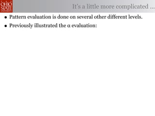 It’s a little more complicated ...
• Pattern evaluation is done on several other different levels.
• Previously illustrated the α evaluation:
 