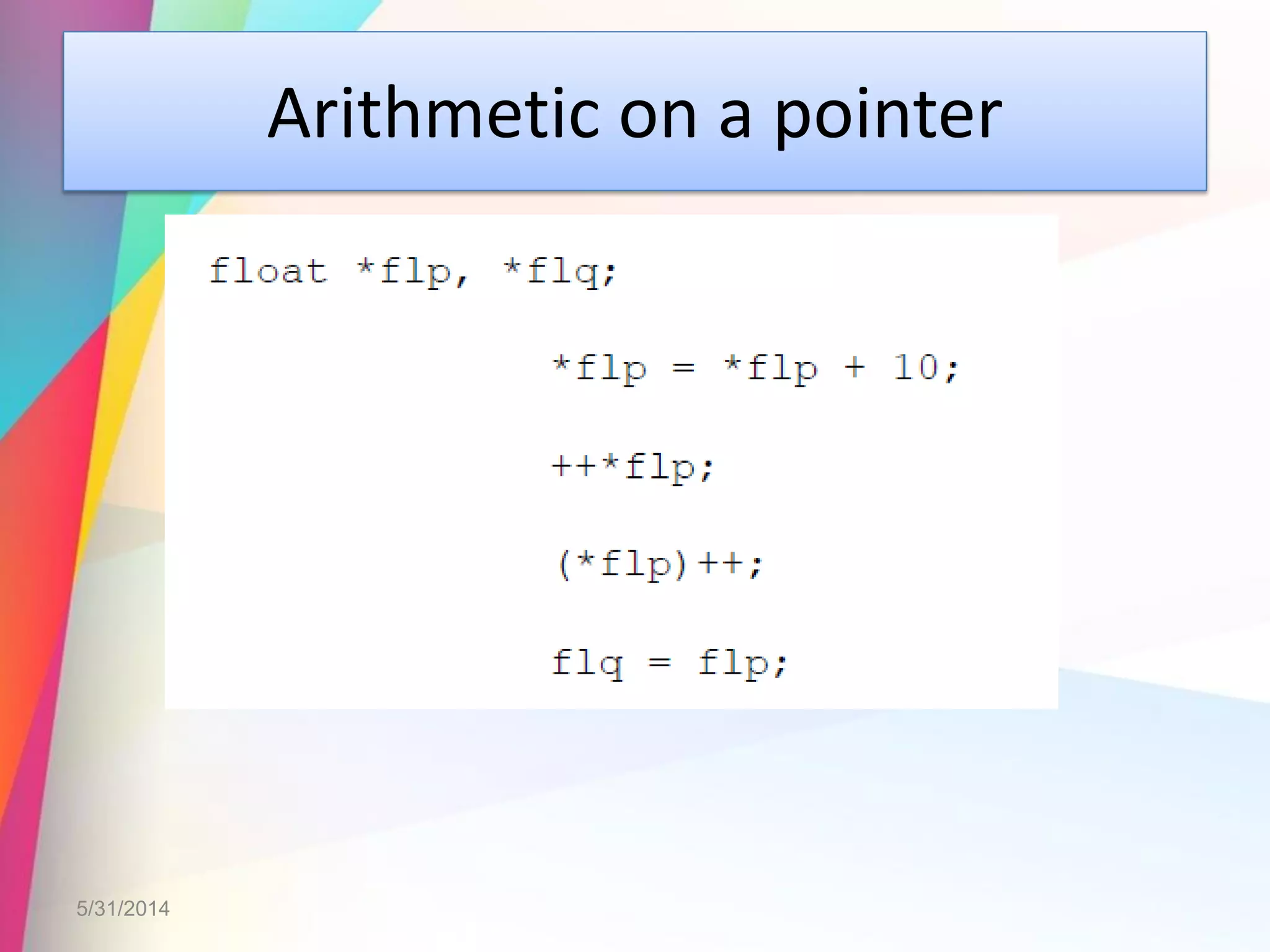 Arithmetic on a pointer
5/31/2014
 