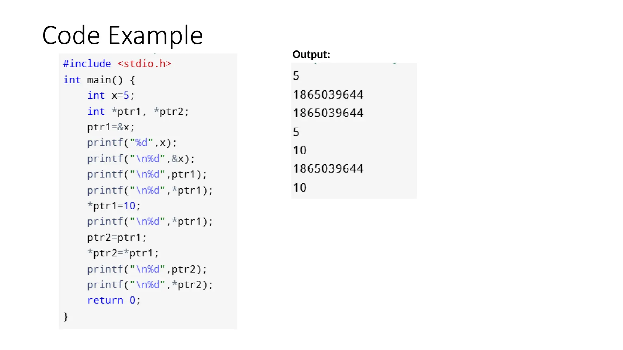 Code Example Output: 