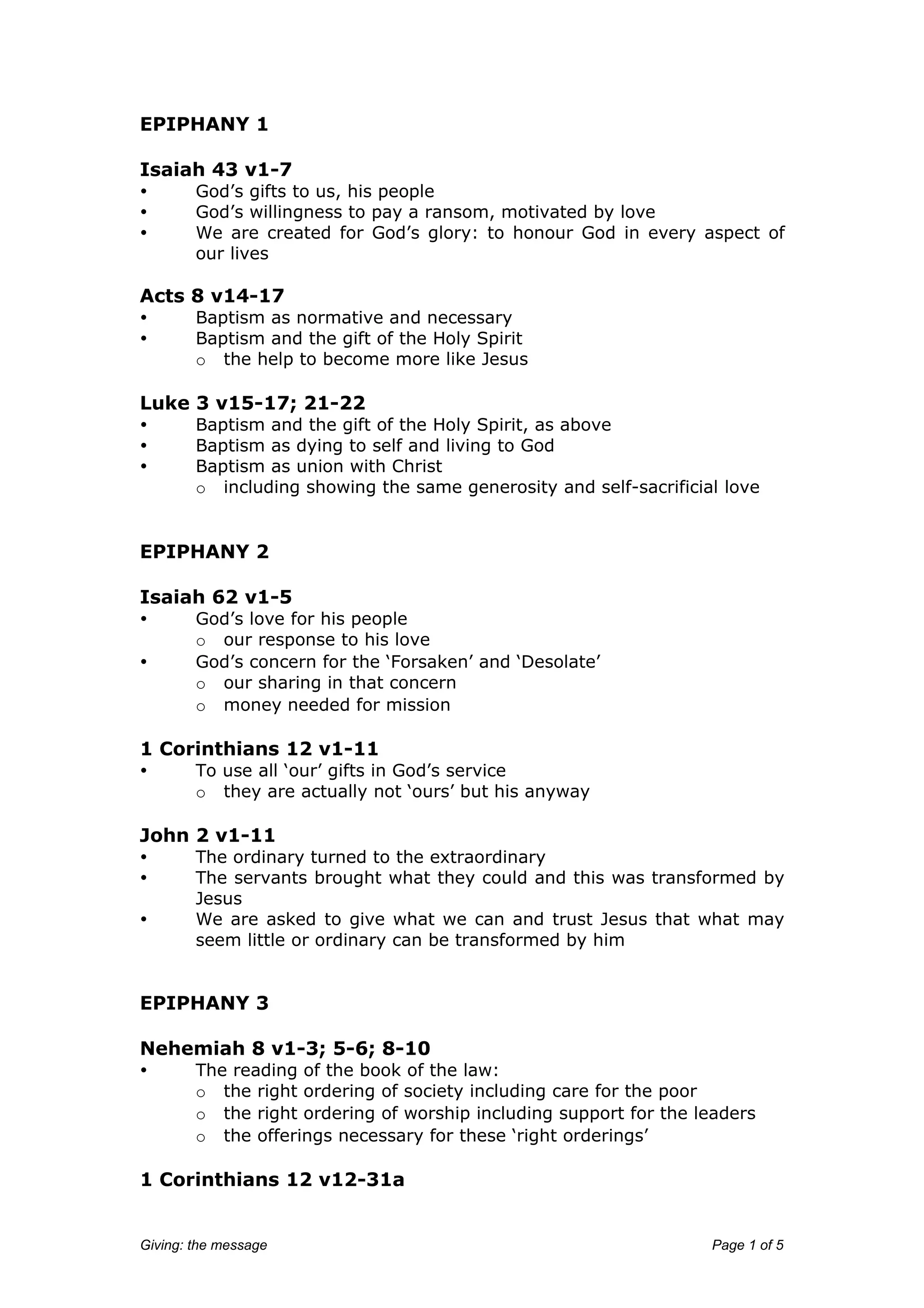 Pointers for sermons on giving