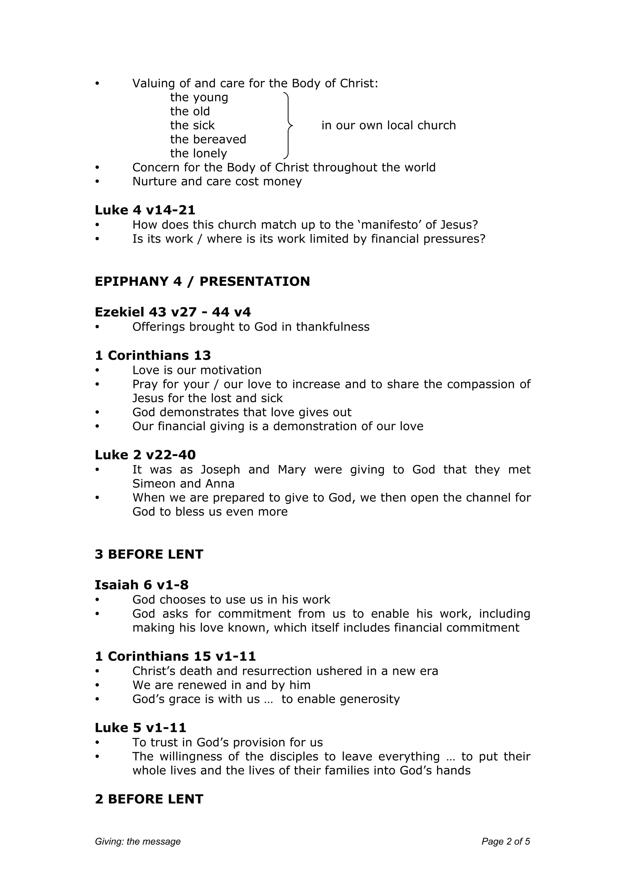 Pointers for sermons on giving
