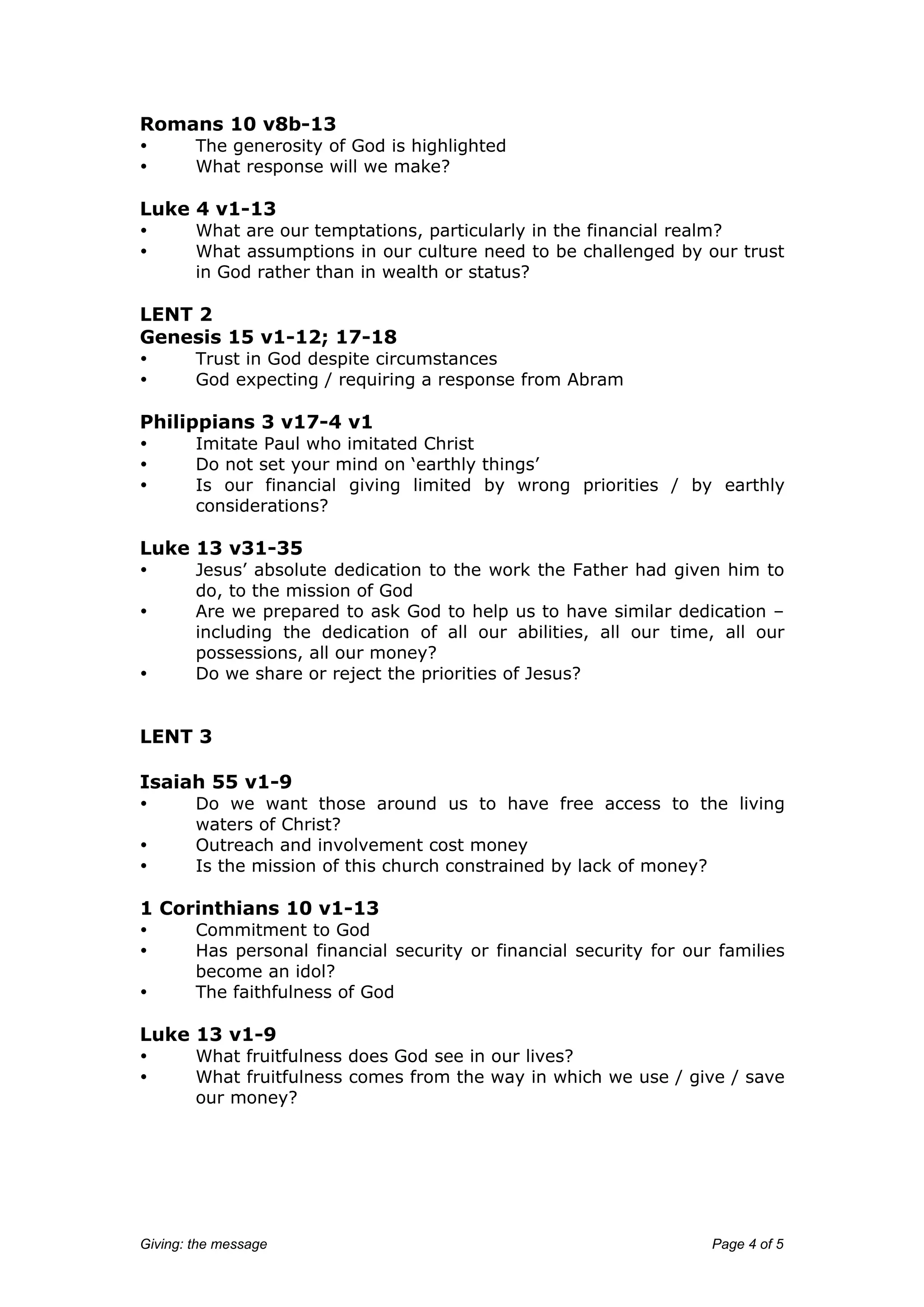 Pointers for sermons on giving