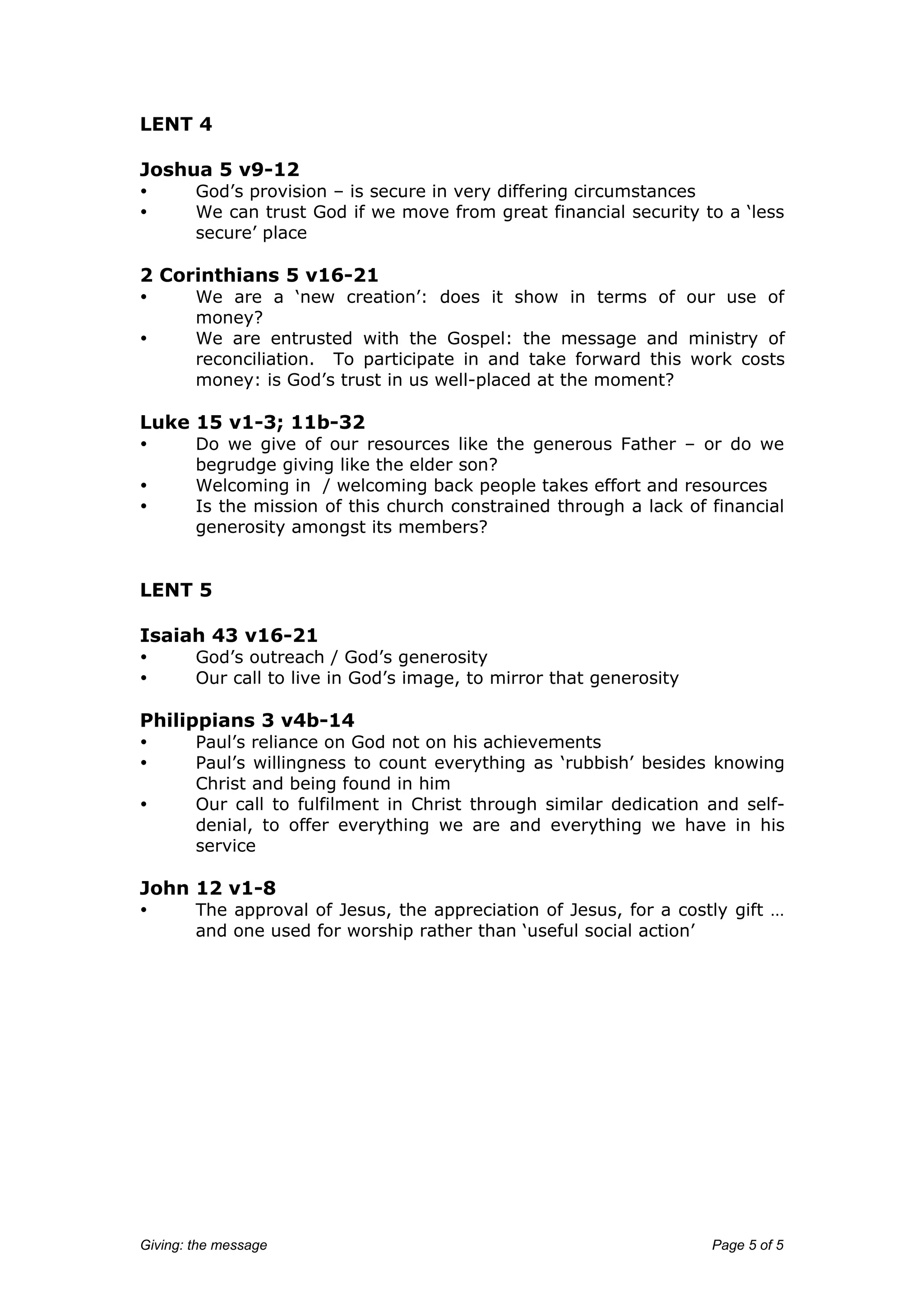 Pointers for sermons on giving