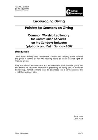 Pointers for sermons on giving