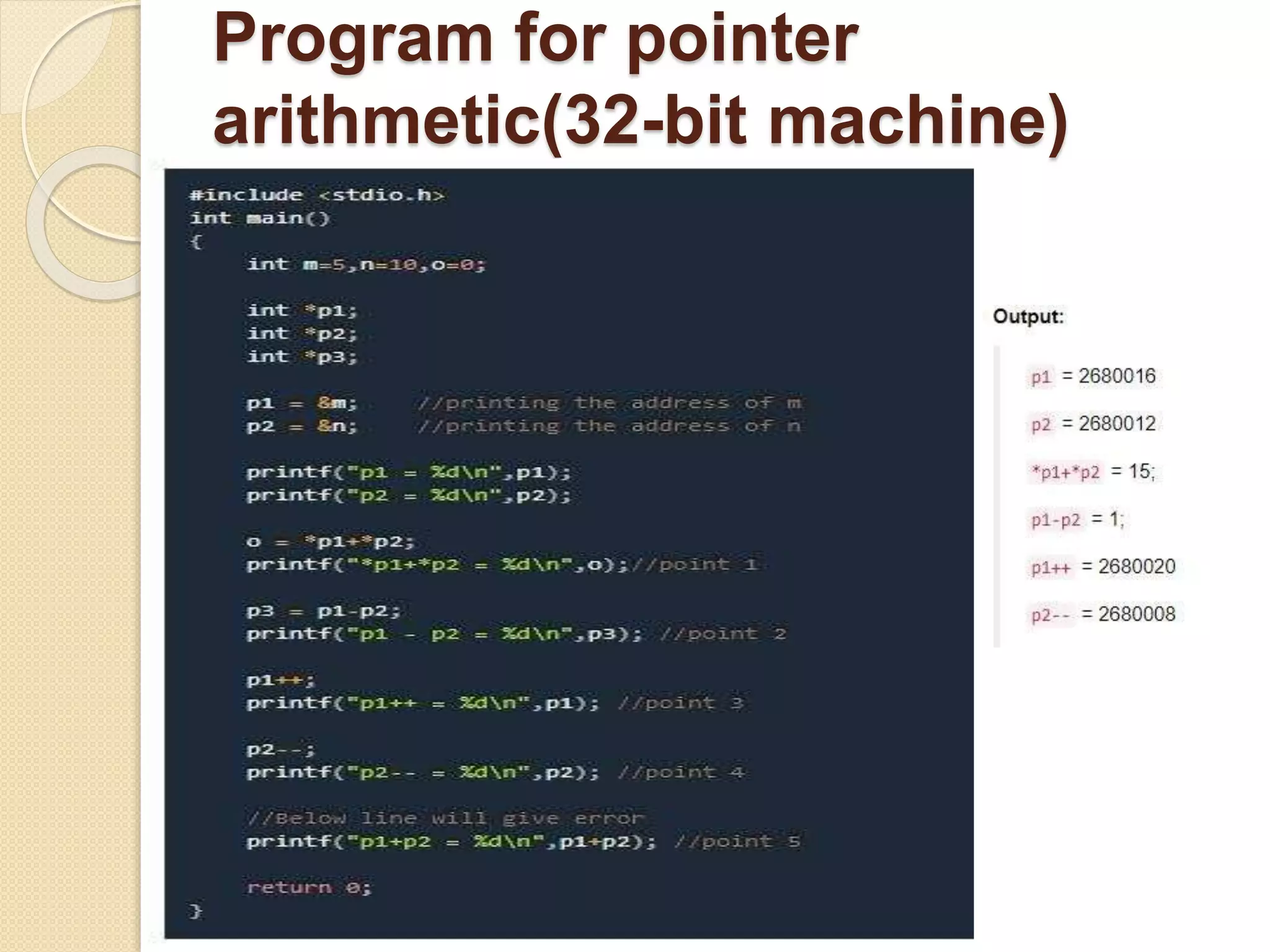 Program for pointer
arithmetic(32-bit machine)
 