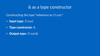 & as a type constructor
Construc)ng the type "reference to float"
• Input type: float
• Type constructor: &
• Output type: float&
 