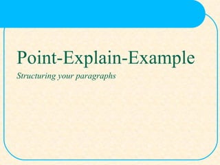 Point-Explain-Example
Structuring your paragraphs
 