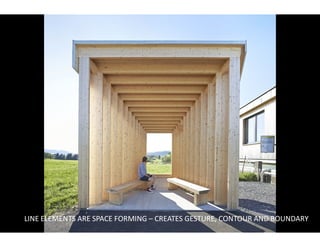 LINE ELEMENTS ARE SPACE FORMING – CREATES GESTURE, CONTOUR AND BOUNDARY
CREATES GESTURE, CONTOUR AND BOUNDARY
 