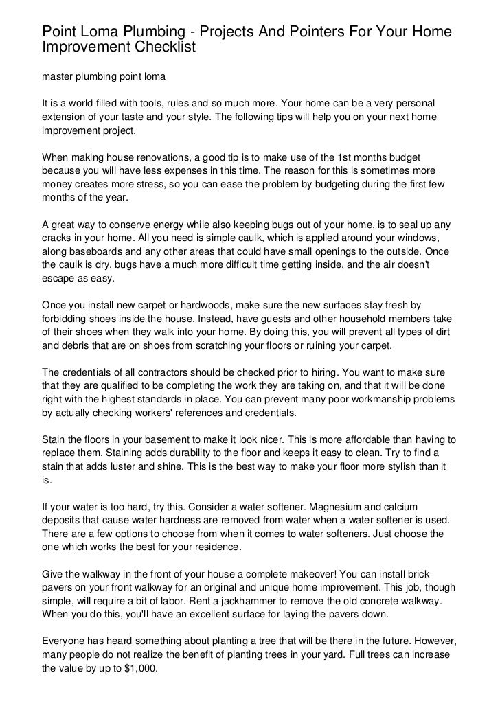 Point Loma Plumbing Projects And Pointers For Your Home Improvement