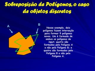 Sobreposição de Polígonos, o caso
           de campos
Dois layers inteiros de polígonos formam
o input, representando dua...