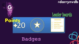 Leader boards 
Points 
Badges 
#darrynvdb 
 