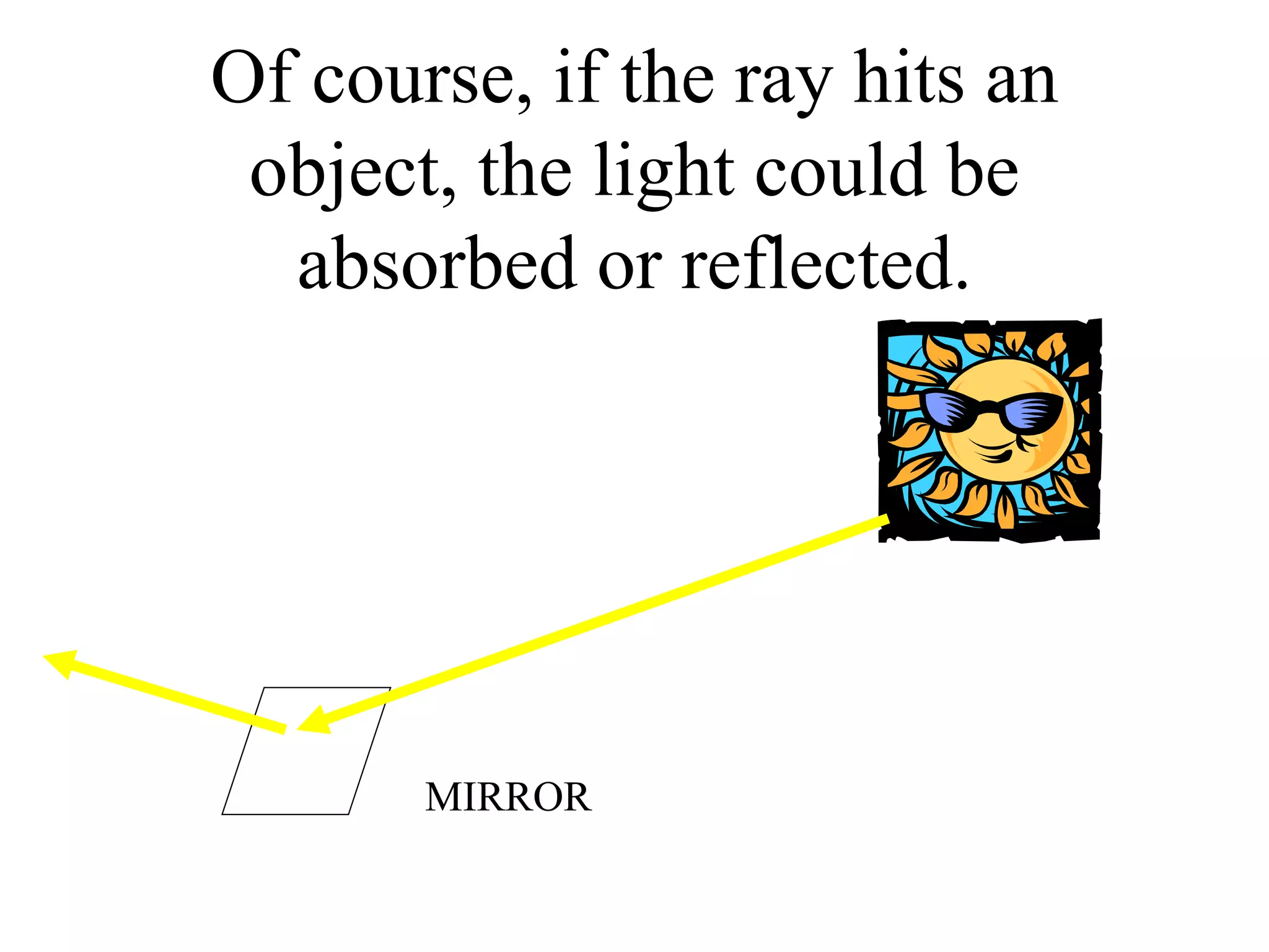 Of course, if the ray hits an object, the light could be absorbed or reflected. MIRROR 