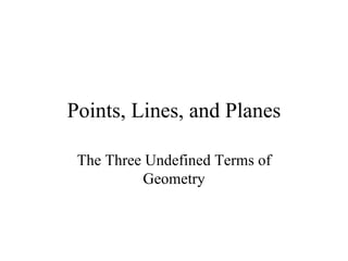 Points, Lines, and Planes The Three Undefined Terms of Geometry 