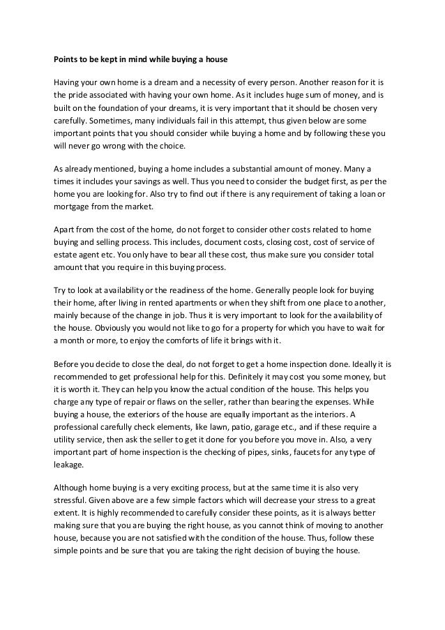 Points to be kept in mind while buying a house