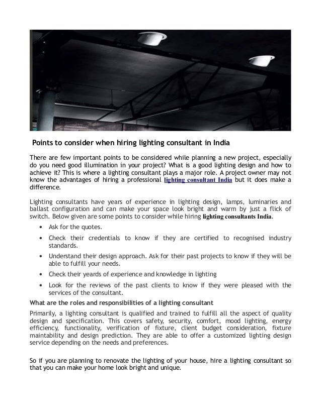 Points to consider when hiring lighting consultant in india