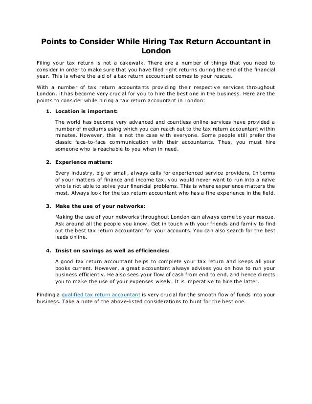 Points To Consider While Hiring Tax Return Accountant In London Points To Consider While Hiring Tax Return Accountant In London