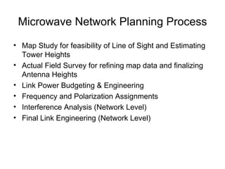 Microwave Network Planning Process <ul><li>Map Study for feasibility of Line of Sight and Estimating Tower Heights </li></...