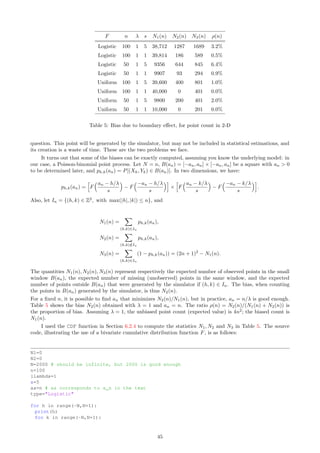Figure 18: Rayleigh test to assess if a point distribution matches that of a Poisson process
s = 0.4. In both cases, λ is set to 1.5 in the simulator; its estimated value on the generated data set is close
to 1.5. I then compare the nearest neighbor distances (their empirical quantile function) with the theoretical
distribution of a two-dimensional stationary Poisson process of intensity λ2
. The theoretical distribution is
Rayleigh of expectation 1/(2λ). The dataset with s = 20 is indistinguishable, at least using the Rayleigh test,
from a realization of a stationary Poisson process. This was expected: as s → ∞, the Poisson-binomial process
converges to a Poisson process by virtue of Theorem 4.5, and the convergence is very fast. But the data set
with s = 0.4 is markedly different from a Poisson point process realization, as seen by looking at the statistic
V or W′
.
Tabulated values for the statistics V and W′
can be obtained by simulations. For W, they have been known
since at least 1948, since W is the Kolomogorov-Smirnov statistic [26]. Here I simply used tabulated values
of the Rayleigh distribution since I was comparing the simulated data with a realization of stationary Poisson
process. Confidence bands [Wiki] for the empirical quantile function can be obtained using resampling methods
[Wiki]. Modern resampling methods are discussed in details in my book “Statistics: New Foundations, Toolbox,
and Machine Learning Recipes” [37] available here; see the chapters “Model-free, Assumption-free Confidence
Intervals” and “Modern Resampling Techniques for Machine Learning”. See also Section 3.1 in this textbook.
Figure 18 illustrates the result of my test, using the empirical quantile function of the nearest neighbor
distances, and the statistic V for the test. No re-sampling or confidence bands were needed, the conclusion
is obvious: s = 0.4 provides a simulated data set markedly different from a Poisson point process realization
(the gray curve is way off) while s = 20 is indistinguishable from a Poisson point process (the red and blue
curves, representing the empirical quantile function of the nearest neighbor distances, are almost identical).
Interestingly, the scatterplot corresponding to s = 0.4 (rightmost in Figure 18) seems more random than with
s = 20 (middle plot), but actually, the opposite is true. The plot with s = 0.4 corresponds to a repulsive
process, where points are more away from each other than pure chance would dictate; thus it exhibits fewer big
empty spaces and less clustering, falsely giving the impression of increased randomness.
Figure 19: Unsupervised (left) versus supervised clustering (right) of Figure 17
39
 