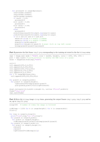 file=open(’PB_cc.txt’,w)
for clique in cliqueHash:
count=cliqueHash[clique].count(’˜’)
line=cliqueHash[clique]+t+str(count)+n
file.write(line)
file.close()
6.6 Source Code: Visualizations, Density Maps
The code here produces the PNG images related to the clustering algorithms, and for Figure 2. Also, it is
used to produce the PNG frames for some of the videos (MP4 files) in Section 6.7. This section requires some
familiarity with basic image processing techniques such as color allocation, equalization or filtering, applied
to clustering problems. The code still remains basic, and can be used as an introduction to image processing
techniques for software engineers and scientists. It will teach you how to create an image pixel by pixel in some
automated way, if you never tried before.
6.6.1 Visualizing the Nearest Neighbor Graph
On GitHub: PB NN arrows.r. Based on output data from PB NN.py, produces an image showing the nearest
neighbor points across m superimposed point processes (or a mixture of point processes), as defined in Sec-
tion 1.5.3. Each arrow points from a point of the process, to its nearest neighbor(s). The color attached to
each point indicates the process it belongs to, among the m processes used to generate the superimposition.
See Figure 2.
The code below handles a superimposition of up to 5 point processes, but can easily be generalized to more
than 5. Choosing many colors that are well contrasted and well rendered on the screen, is a science. It will
be discussed in one of my upcoming books. The input file here is PB r.txt, produced by PB NN.py. Only a
small window is displayed on the screen: (x, y) ∈ [0, 5] × [0, 5], to avoid cluttering. Try with [−5, 5] × [−5, 5],
using the same input file and modifying the c() parameter accordingly in the plot function. The result is still
nice.
My R code uses the Cairo graphics library [Wiki] to produce better, smoother graphics: this library uses
anti-aliasing techniques [Wiki], making R plots look much nicer. For details, see here. The output image is
PB hexa2.png, integrated in Figure 2 in this textbook. The arrows function and its parameters are discussed
here.
# install.packages(’Cairo’)
library(’Cairo’);
# CairoWin(6,6);
CairoPNG(filename = c:/Users/vince/tex/PB-hexa2.png, width = 600, height = 600);
data-read.table(c:/Users/vince/tex/PB_r.txt,header=TRUE);
a-data$a; # x coordinate of point of the superimposed/mixture process
b-data$b; # y coordinate of point of the superimposed/mixture process
aNN-data$aNN; # x coordinate of nearest neighbor point to (a,b) across all processes
bNN-data$bNN; # y coordinate of nearest neighbor point to (a,b) across all processes
processID-data$processID;
plot(a,b,xlim=c(0,5),ylim=c(0,5),pch=20,cex=0,
col=rgb(0,0,0),xlab=,ylab=,axes=TRUE );
arrows(a, b, aNN, bNN, length = 0.10, angle = 10, code = 2,col=rgb(0.7,0.7,0.7));
aa-data$a[processID == 0];
bb-data$b[processID == 0];
points(aa,bb,col=rgb(1,0,0),pch=20,cex=1.75);
aa-data$a[processID == 1];
bb-data$b[processID == 1];
points(aa,bb,col=rgb(0,0,1),pch=20,cex=1.55);
aa-data$a[processID == 2];
bb-data$b[processID == 2];
points(aa,bb,col=rgb(1,0.7,0),pch=20,cex=1.75);
aa-data$a[processID == 3];
81
 