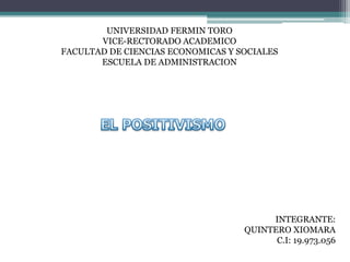 UNIVERSIDAD FERMIN TORO
       VICE-RECTORADO ACADEMICO
FACULTAD DE CIENCIAS ECONOMICAS Y SOCIALES
       ESCUELA DE ADMINISTRACION




                                        INTEGRANTE:
                                   QUINTERO XIOMARA
                                         C.I: 19.973.056
 