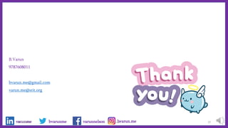 B.Varun
9787608011
bvarun.me@gmail.com
varun.me@srit.org
varunnelson bvarun.me
varunme bvarunme
10/22/2021 Poka-yoke 22
 