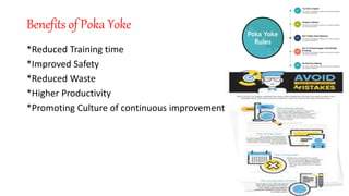 Sai krish
Benefits of Poka Yoke
*Reduced Training time
*Improved Safety
*Reduced Waste
*Higher Productivity
*Promoting Culture of continuous improvement
 