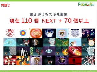 Copyright © POKELABO.inc All Rights Reserved.Confidential
問題 2
増え続けるスキル演出
現在 110 個 NEXT ＋ 70 個以上
 