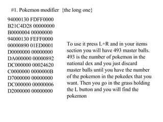 Action Replay Cheat Codes for Pokémon Diamond and Pearl 
