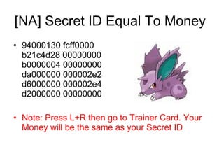 Pokemon Diamond Ds Action Replay Codes Slideshow | PPT