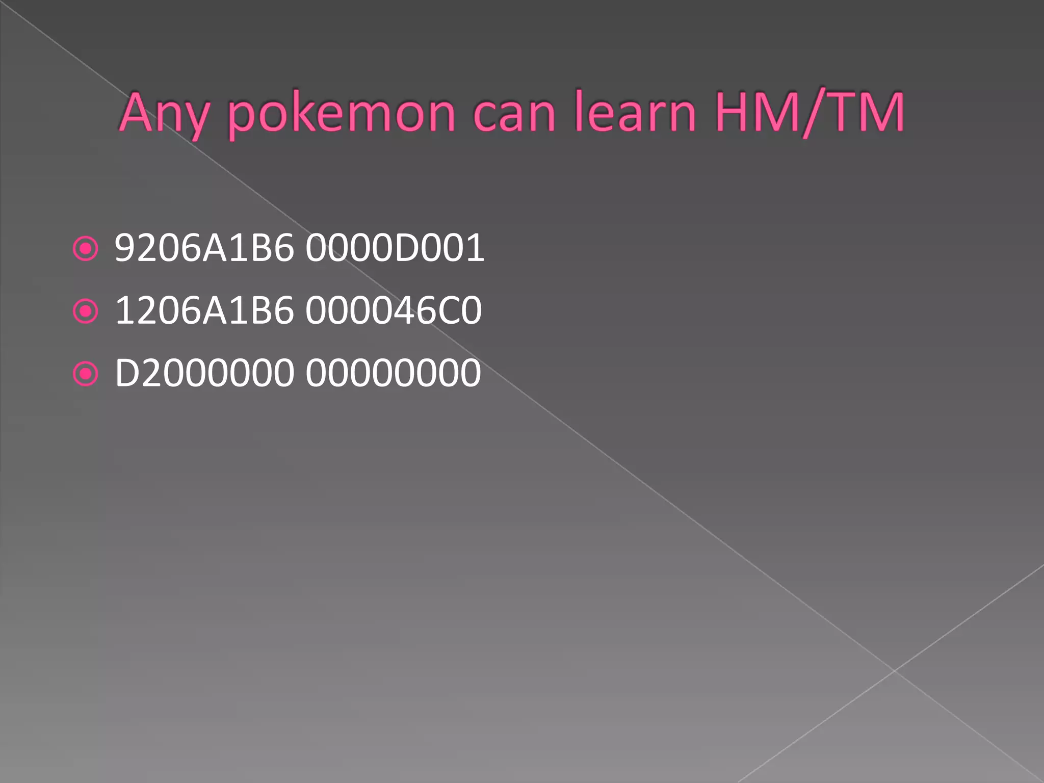 Pokemon action replay codes PPT